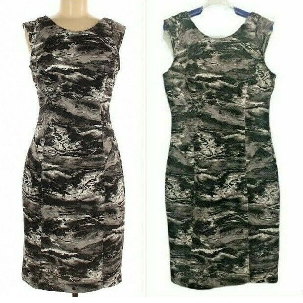 Gray Sleeveless Dress Womens Size 8 Sheath Stretch Career Back Zip